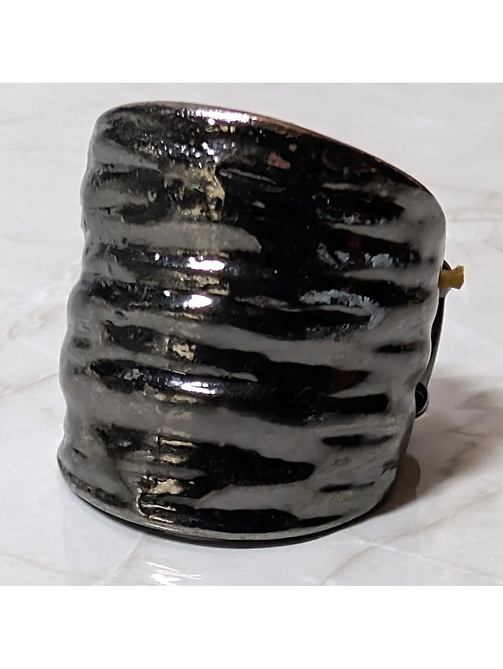 New Stretch Ring Gunmetal Textured Hammered Wide Band Statement Bold Fashion